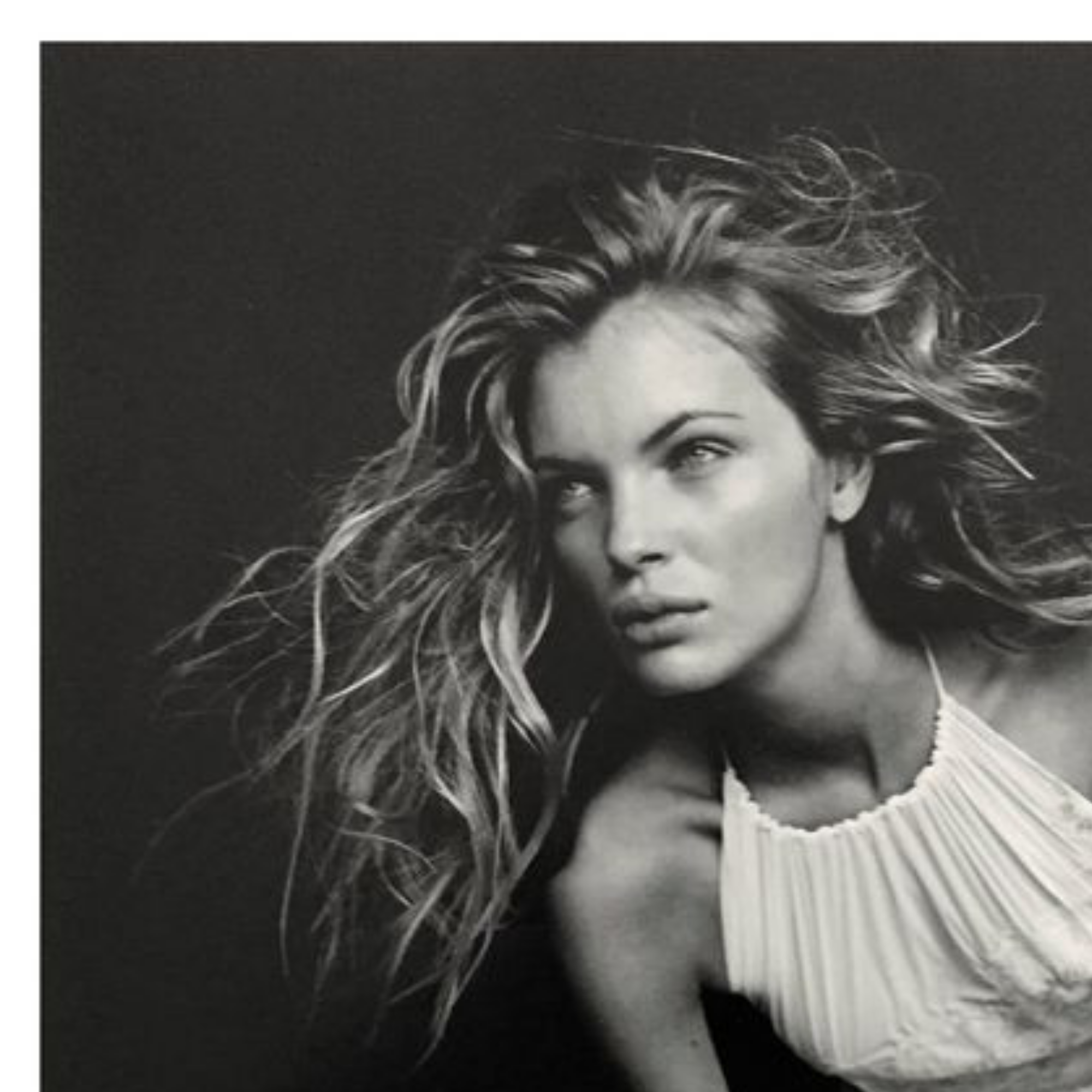 Esther Cañadas in white dress Paris 1998