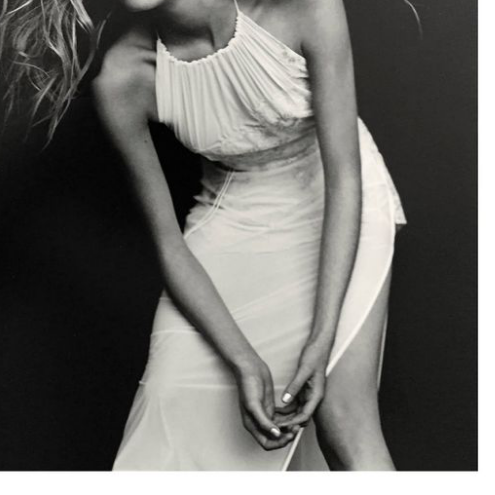 Esther Cañadas in white dress Paris 1998